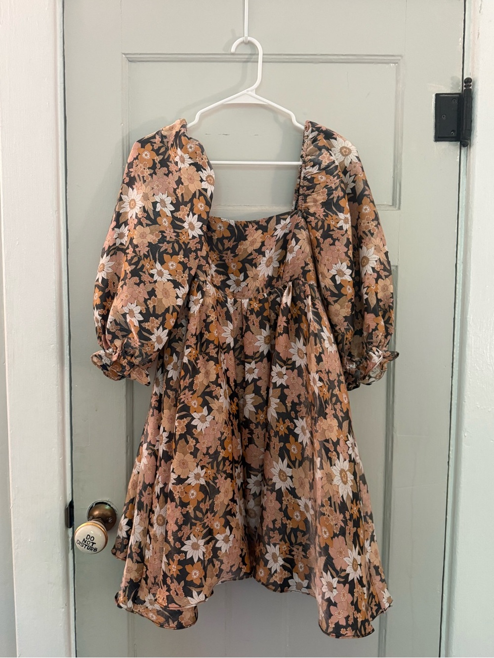 Storia Black Floral Square Neck Mini Dress with Rust & Cream Blooms
